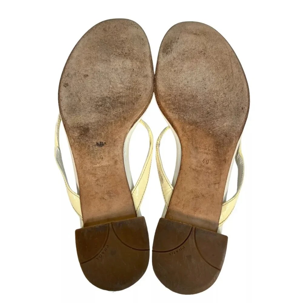 Prada Cream Enamel Logo Plaque Leather Flip Flop Sandals Size EU 40 Womens - Picture 15 of 16